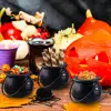 12pcs Mini Black Cauldron with Handle Halloween Mini Witch Cauldron Kettles Multi-purposed Small Plastic Cauldron Halloween 3