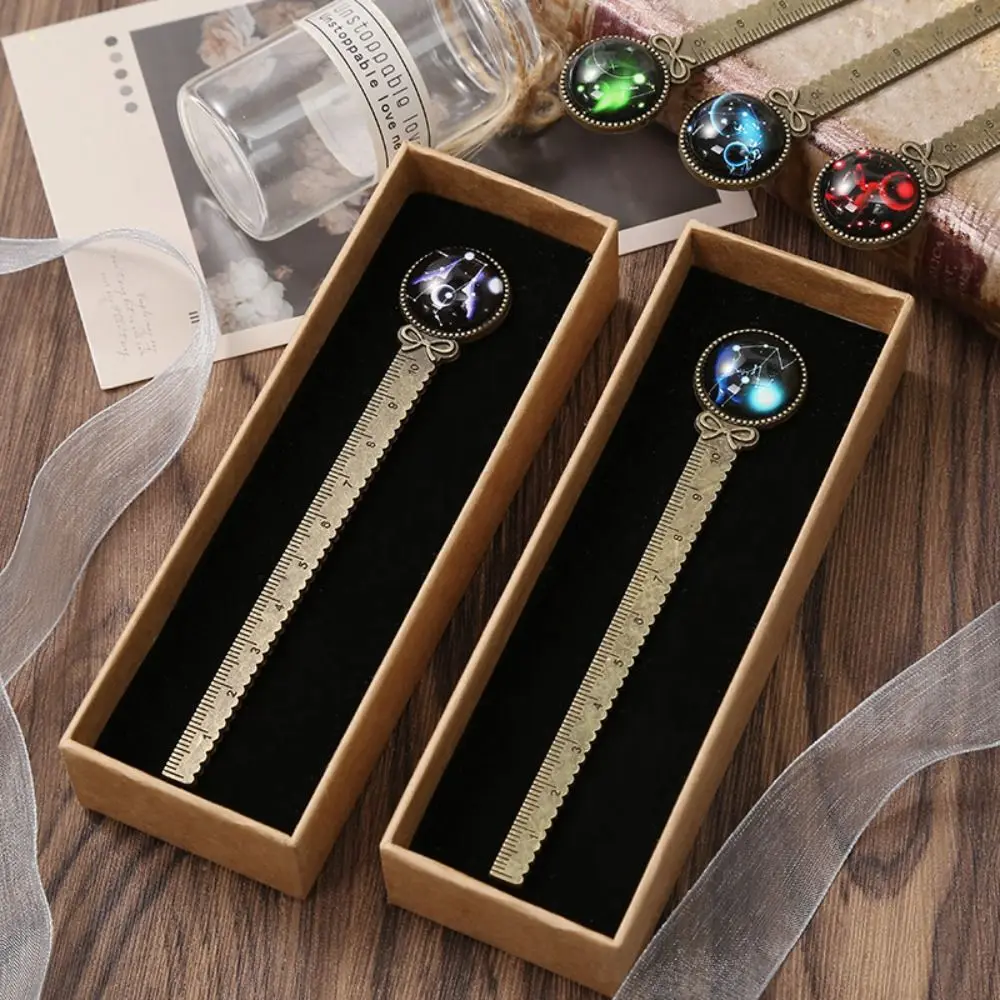 Gemstone Inlaid Twelve Constellation Bookmark Good Luck Pagination Mark Metal Page Marker Book Clip Book Paginator