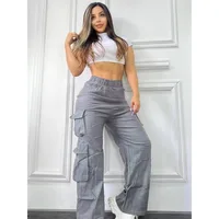 New Straight Cargo Pants Women High Waist Baggy Trousers Casual Wide Leg Slim Vintage Y2K Streetwear Pocket Fashion Casual Pants - Image 2