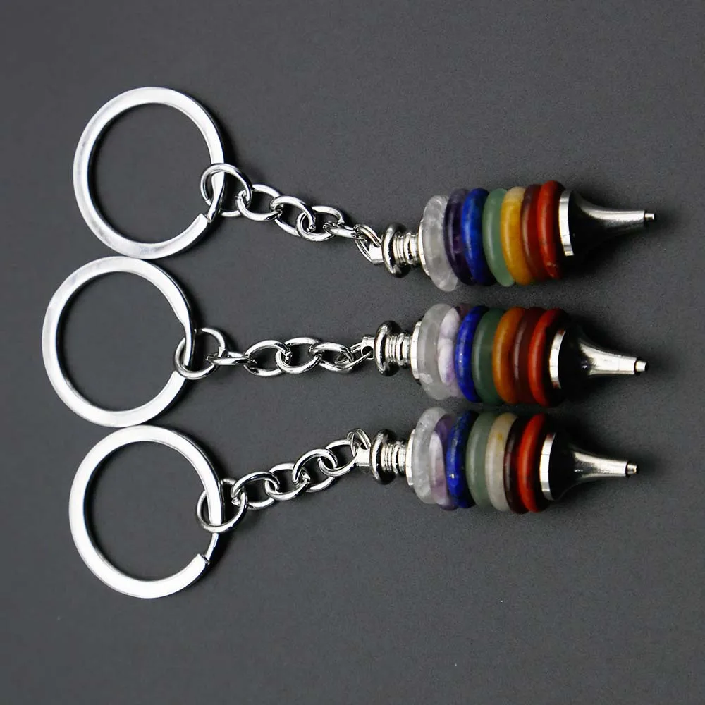 Round Tapered Key Ring Colorful Natural Stone Decorative Ornaments Unisex Detachable Pendant Fashion Exquisite Car Accessories2P