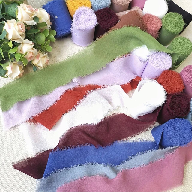 1 Roll 5M Ins Pink Hand Tearing Silk Ribbon Lace Wedding Bouquet Bandage  Lace Chiffon Ribbons DIY Fabric Clothing Accessories - AliExpress