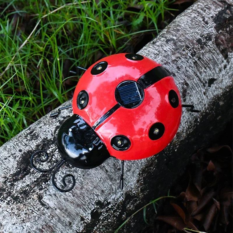 Waterproof Iron Solar Ladybug Lamp for Outdoor Garden Decor