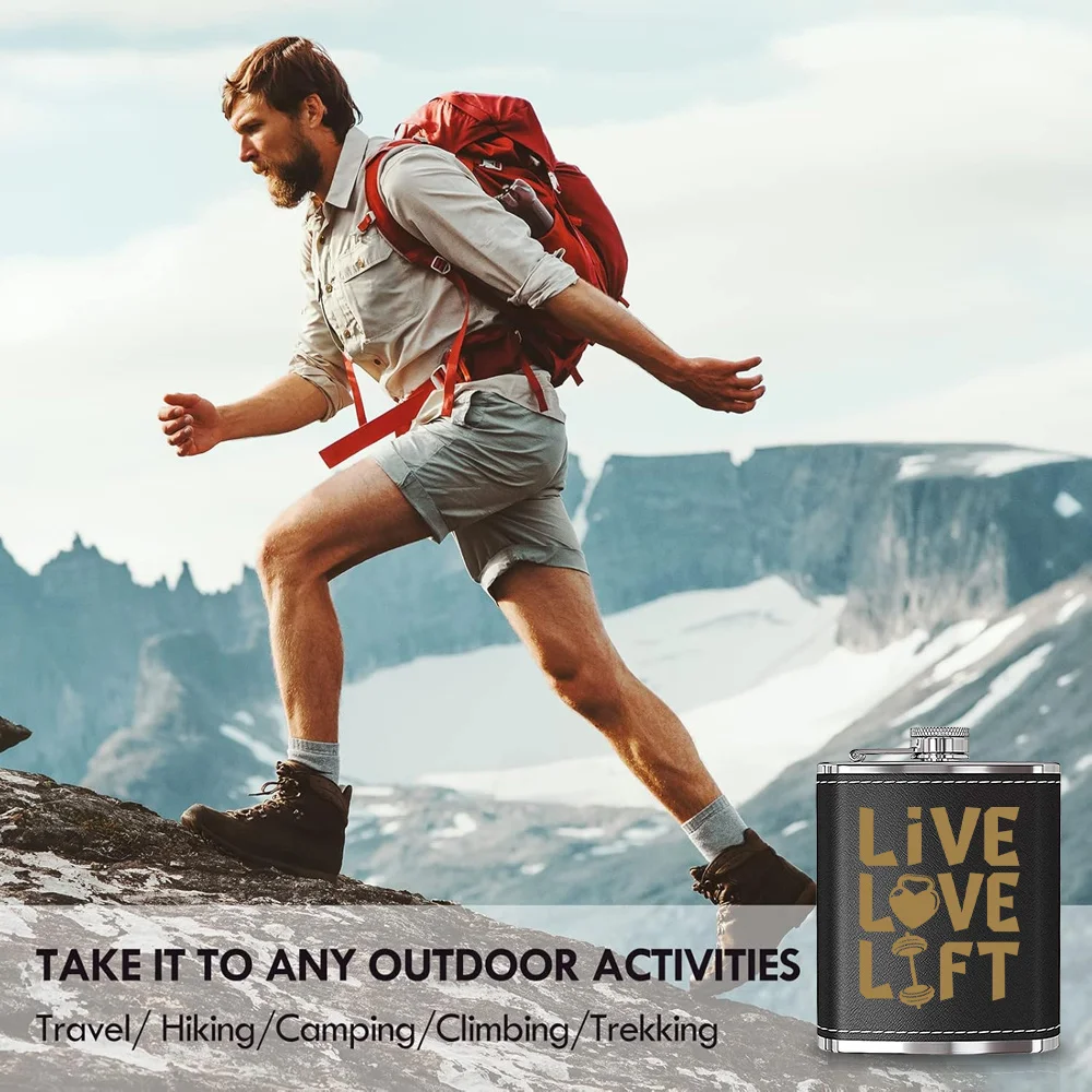 7온스 휴대용 힙 플라스크, 스테인리스 스틸 힙 플라스크, 포켓 힙 플라스크, 가죽 와인병, 알코올, 위스키, 주류, 남성용 선물