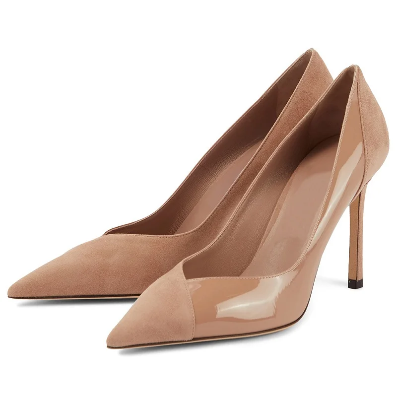 

Spring and summer new pointy suede patent leather splicing daily work sheet shoes banquet dress versatile large women's shoes