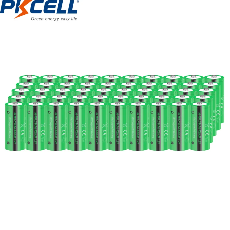 

50PC Pkcell 1.2V 2/3AAA 400mAh NI-MH Rechargeable Battery Flat Top Industrial Solar Batteries For Garden Lights Games Alarms
