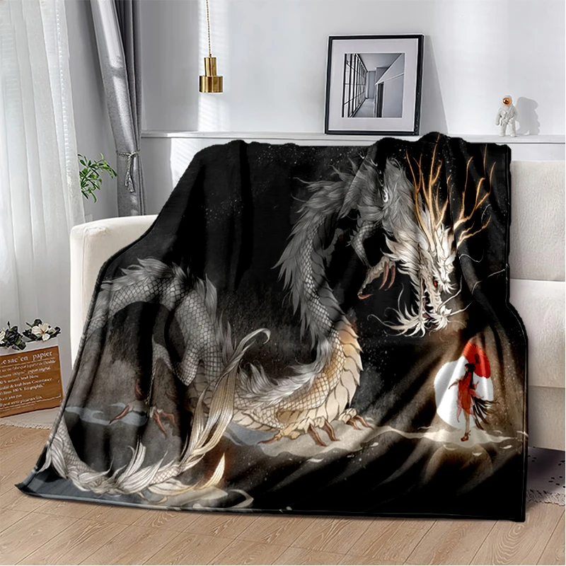 

Chinese Dragon Printed Soft Warm Blanket for Living Room Bedroom Bed Sofa Couch Office Gifts Flannel Throw Blankets Dropshipping