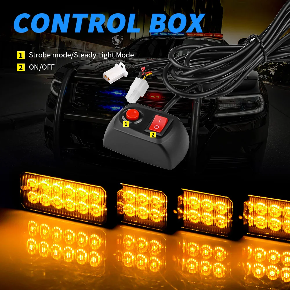 Luci Stroboscopiche LED Per Auto - 16 LED Bianchi - Telecomando - 12V - Per SUV, ATV, Auto Polizia - Foto 8