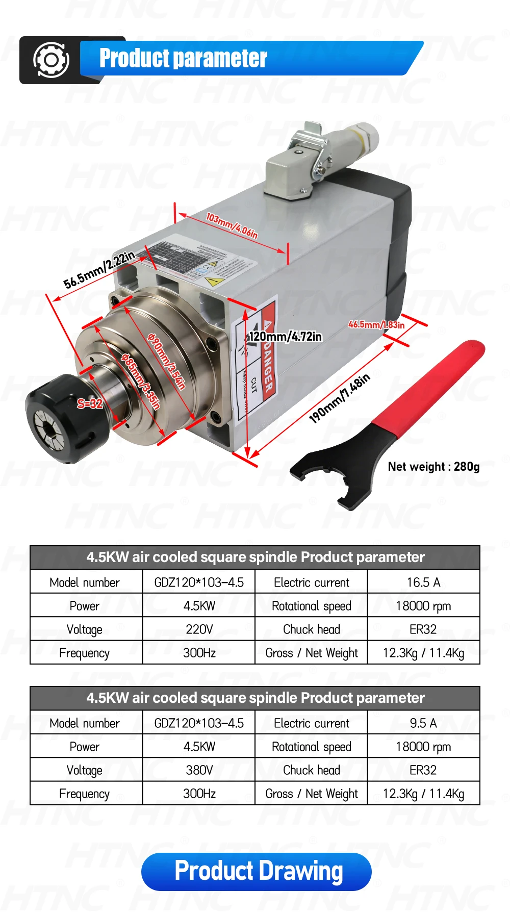 4.5w Spindle Motor Kit For wood aluminium soft metal 300hz 18000rpm 5.5kw VFD AC