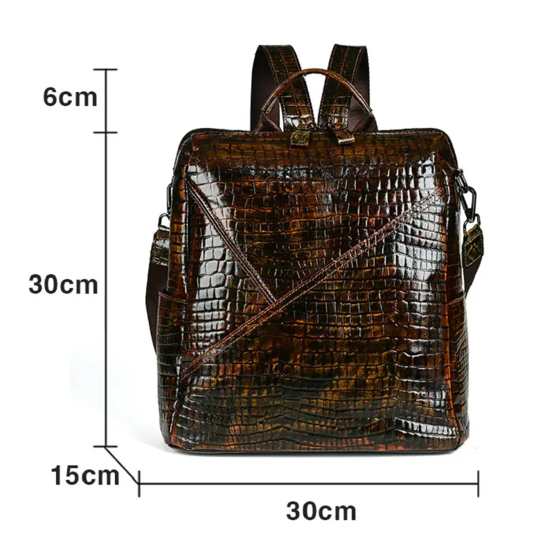 Leather Backpack Vintage Men's Backpack with Large Capacity in Genuine Leather Crocodile Print