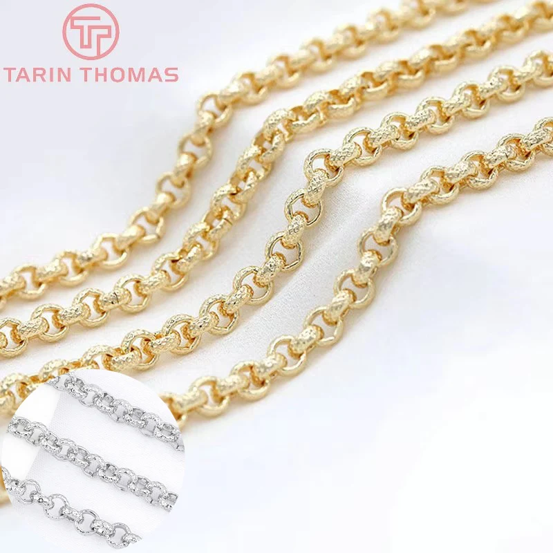 Elegant 24K Gold-Plated Brass Necklace and Bracelet Chains - 50cm Length, 4mm & 6.5mm Widths, High-Quality Jewelry Accessories Wholesale
