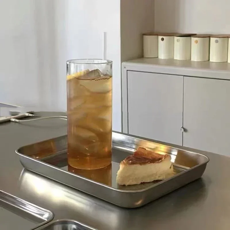 Korean Ins Stainless Steel Dining Plate Nordic Rectangular Dessert Industrial Style Cafe Tray Storage Snack Cake