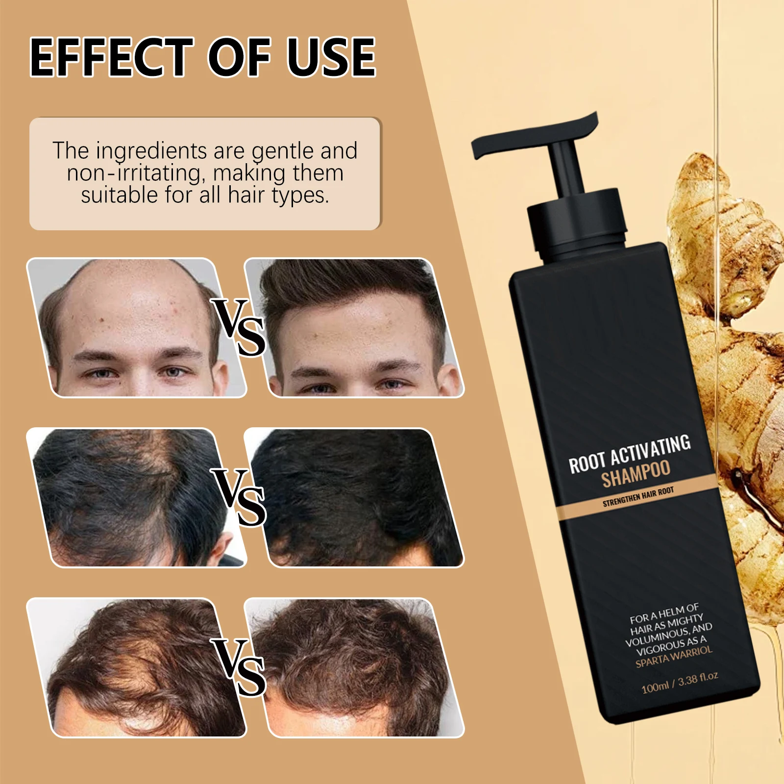 Shampoo per Uomo, Cura del Cuoio Capelluto, Pulizia Profonda con Zenzero e Liquirizia, Volumizzante, per Uso Quotidiano, Migliora il Volume dei Capelli Diradati, 100ml - immagine 3