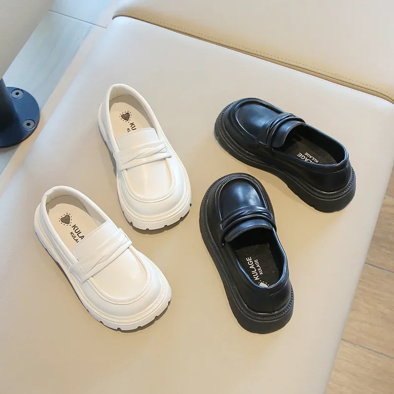 Leather Kids Slip On Shoes Black Casual Loafers