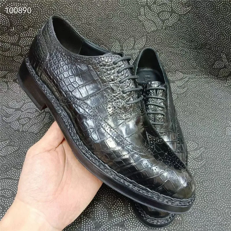 Exotic Genuine Crocodile Skin Men Business Dress Shoes Authentic Alligator Leather Goodyear Handmade Male Lace-up Brogue Oxfords