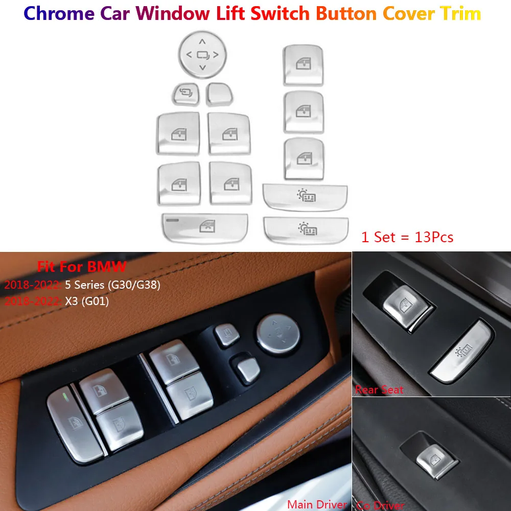 

13 x Car Door Window Lift Switch Button Cover Trim For BMW 5 G30 G38 X3 G01 2018-22 Auto Para Interior Inner Carro Coche Sticker