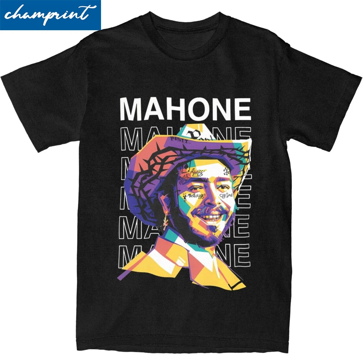 Футболка Мужская/женская с круглым вырезом, забавный Топ в стиле поп-арт с американским рэпером, п-потом, малоном, WPAP, из чистого хлопка