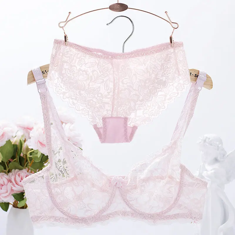 white underwear set Bra Suit Ladies Sexy All-lace Transparent Bra Gathered Girls Ultra-thin Breathable Comfortable Soft Underwear sexy bra panty set Bra & Brief Sets