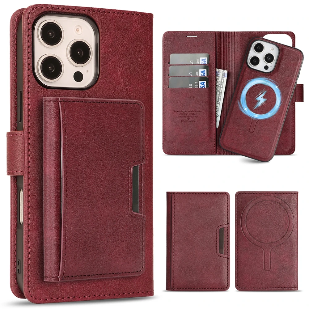 3-in-1 MagSafe Magnetic Leather Wallet Phone Case with Card Slots