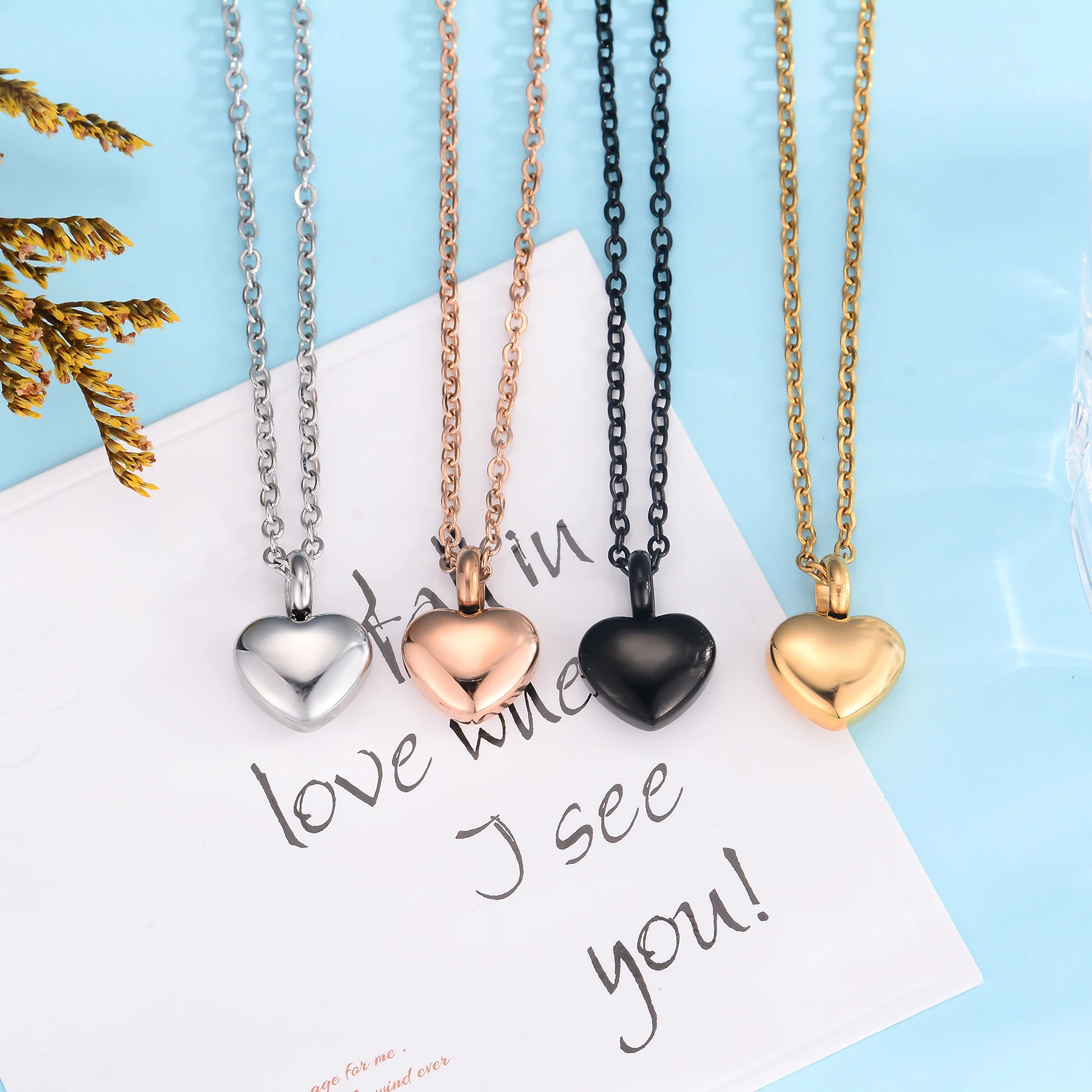 Stainless Steel Small Heart pendant Cremation heart  Charm Necklace makings  Memorial jewelry For Women 3