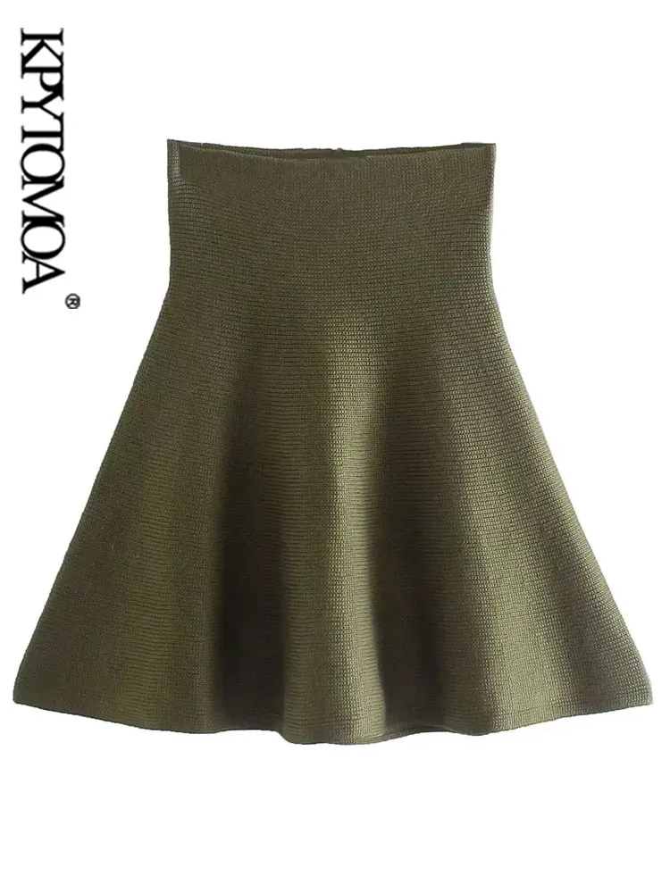 KPYTOMOA Женская Модная трикотажная Мини-юбка с расклешенным подолом винтажные