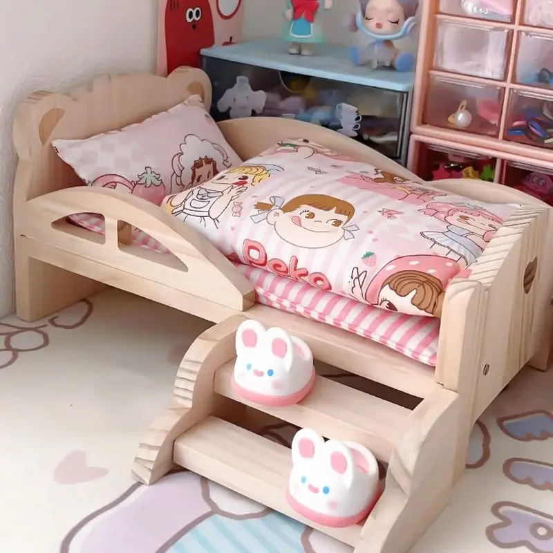 Baby Doll Miniature Bed with Stairs Fashion Doll Play for 20cm 1/6 Doll Accessory Play House Furniture Set Dollhouse Decoration 4