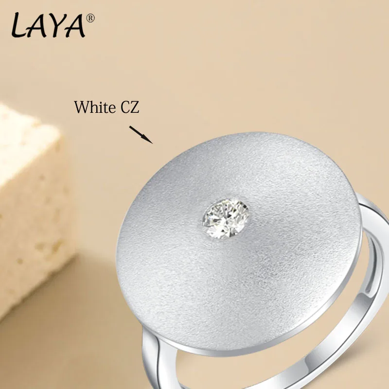LAYA 925 100% Sterling Silver Shining Zircon Satin Finish Ring Minimalist Geometric Irregular Open Creative Handmade Jewelry
