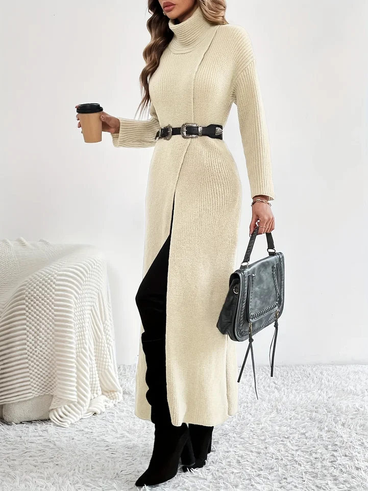 Maglione Invernale Donna A Collo Alto Oversize 2025 | Pullover Asimmetrico Con Maniche A Pipistrello E Orlo Diviso