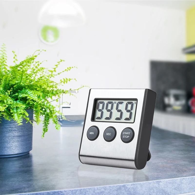 Stainless Steel Digital Kitchen Timer Large Display Timer with Loud Alarm Timer for Home Cooking Sports Meeting 6