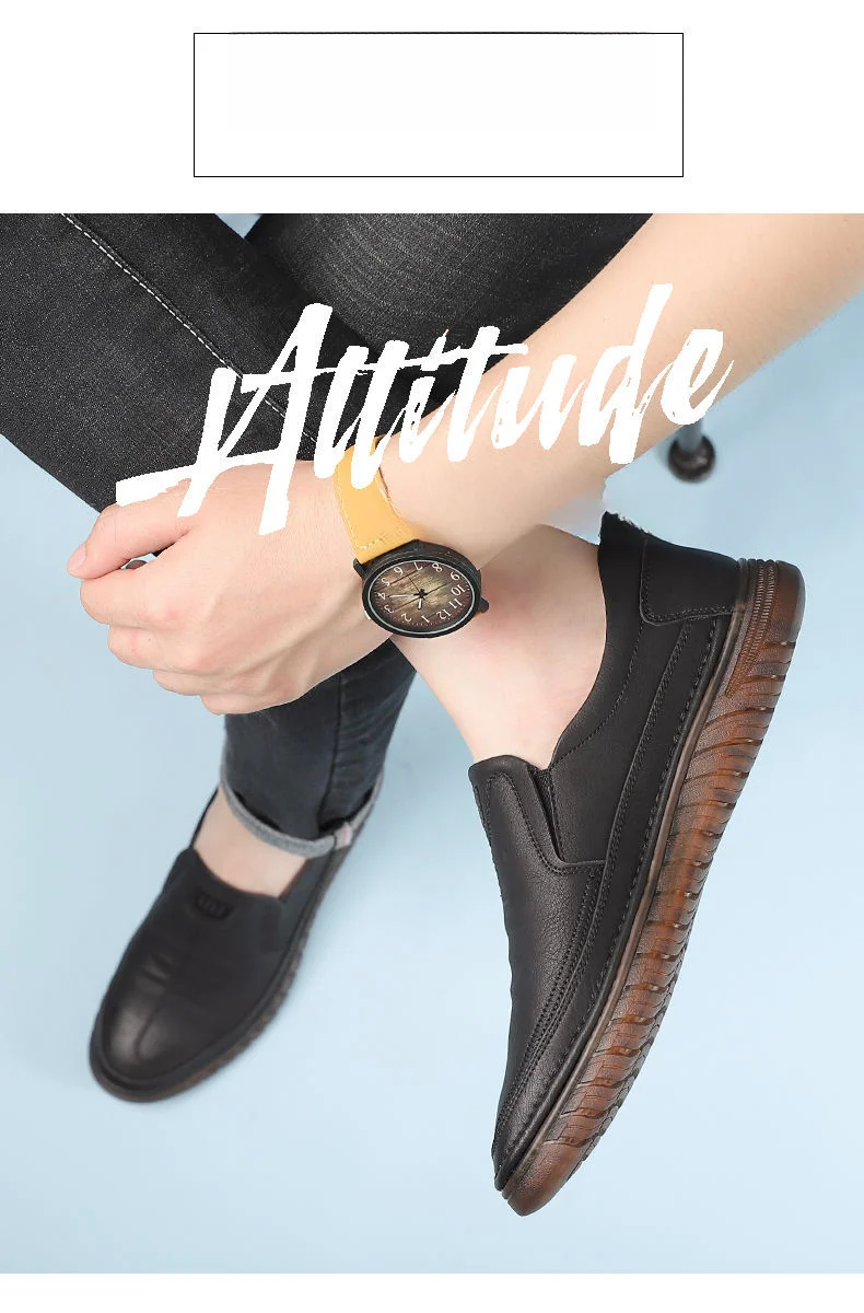 Leather for autumn business dress, oversized casual soft soled black men's wedding and groom's shoes_voghion.com