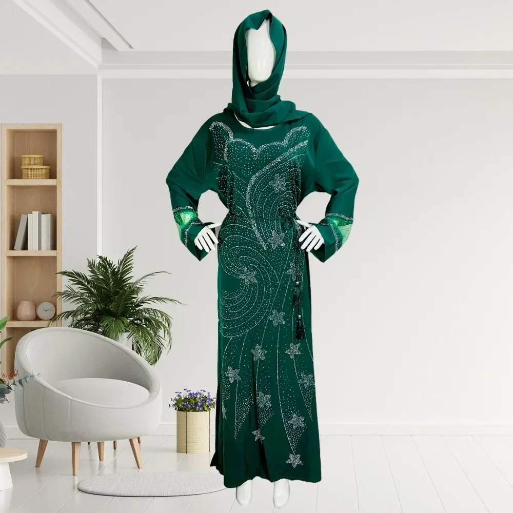 Abayas for Women Elegant Spring Fashion Muslim Women Long Sleeve O-neck Plus Size Long Abaya Dubai Abaya Maxi Dress Kaftan