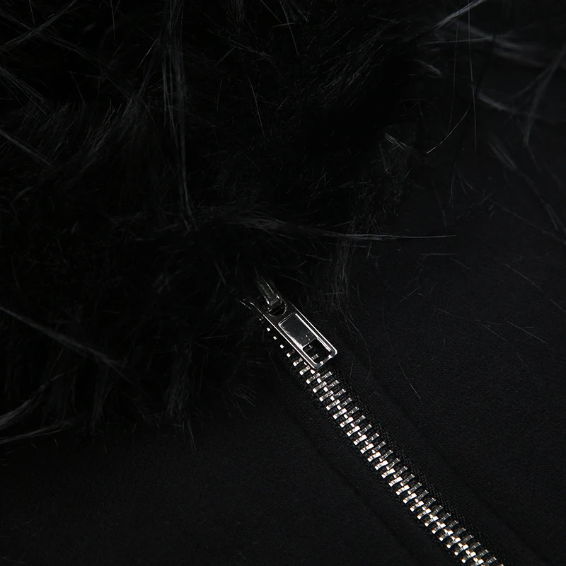 Large Fur Collar Hooded Zipper Sweatshirt Women's Minimalist Harajuku Crop Jacket Winter Outfits Letter Streetwear