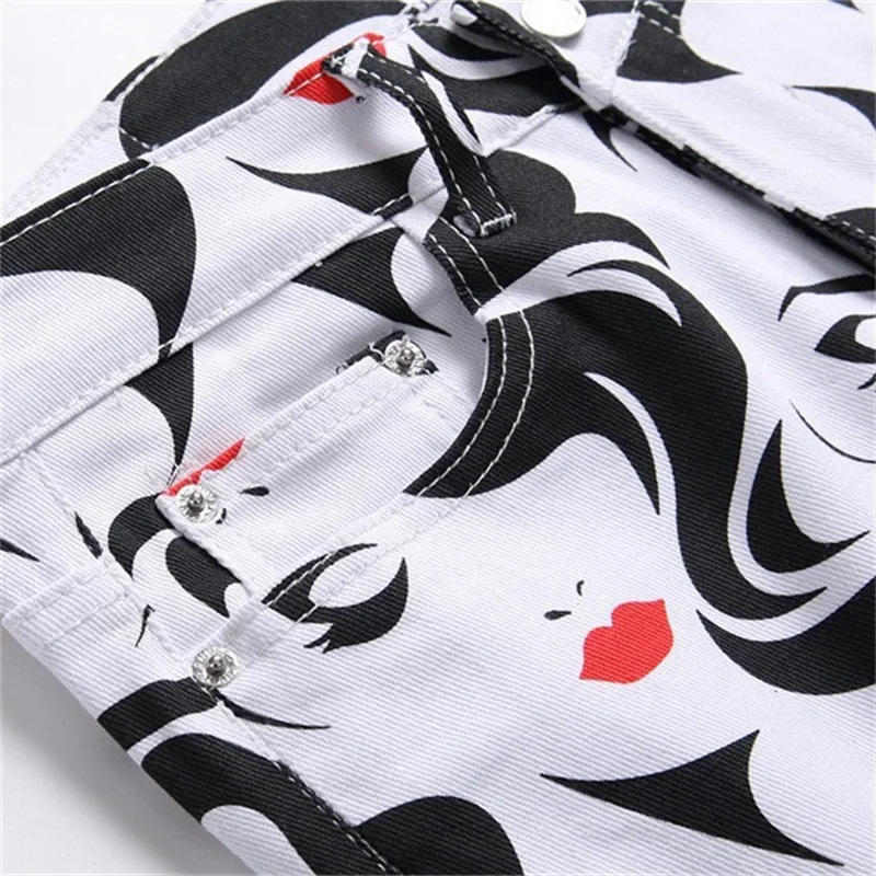 Summer Red Lip Beauty Design Jeans Men's Cotton Soft Small Straight High Street Personalized Slim Fit Pants Motorcycle 2023 New