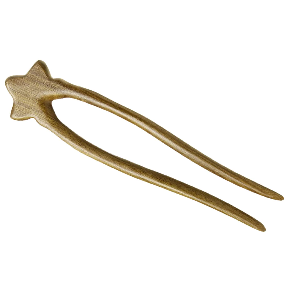Green Sandalwood Star Double Hairpin Shaped Pins Wooden Sticks Lettering French Accessories for Thick Buns Chinese Miss 6