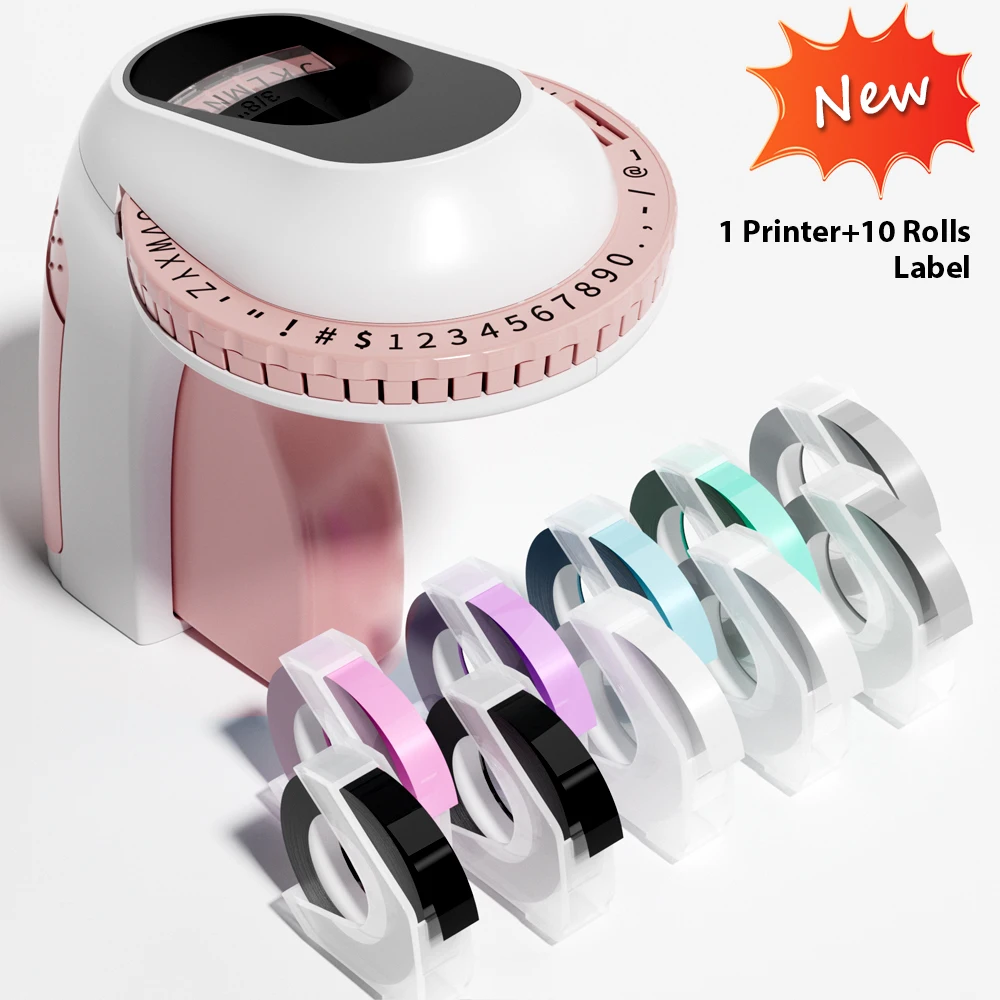 Phomemo E975 Embossing Label Maker Machine with Macaron Color Tapes 3D Portable Embossed Label Printer Writer  for Office Home