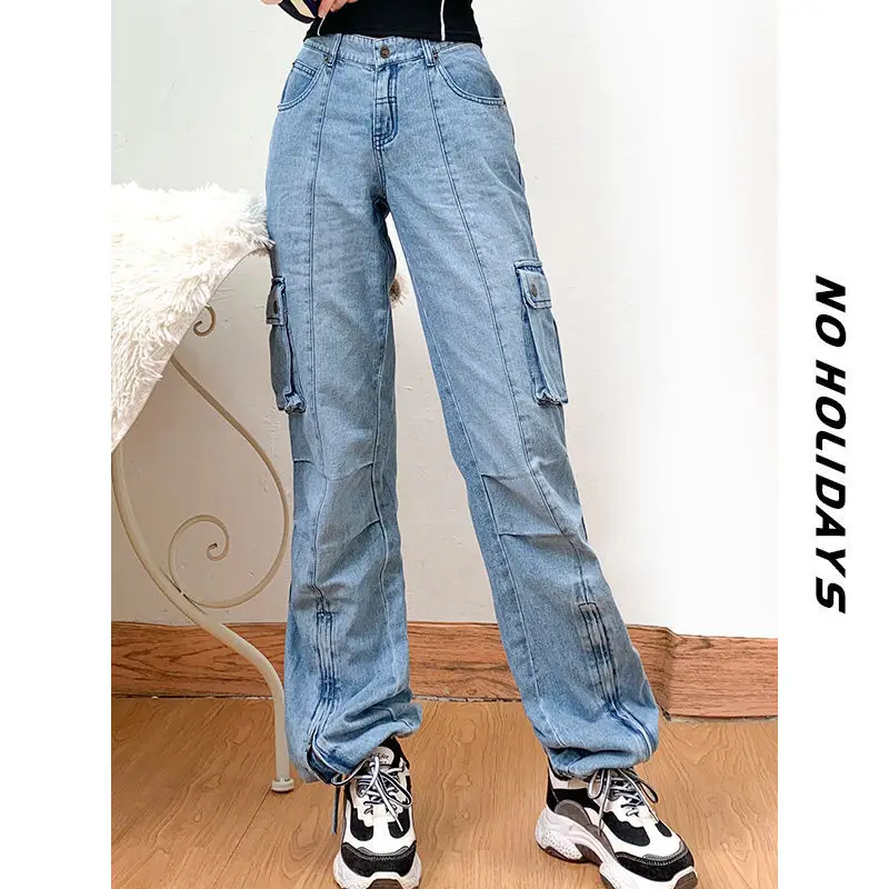 Buy Denim Side Pocket Straight Cargo Pants Cotton for Best Price, Reviews,  Free Shipping