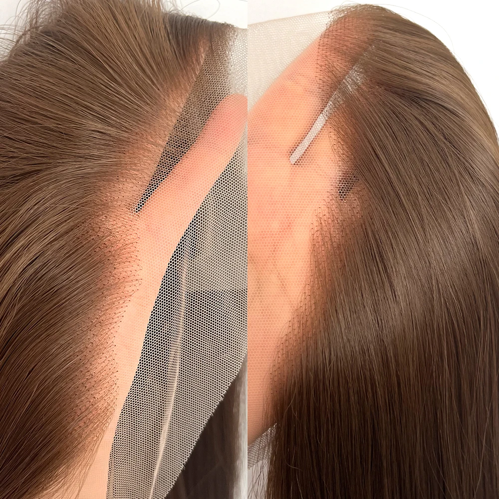 Voguequeen Medium Auburn Brown Synthetic Lace Front Long Straight Smooth Heat Resistant Fiber Cosplay Wig For Costume Party