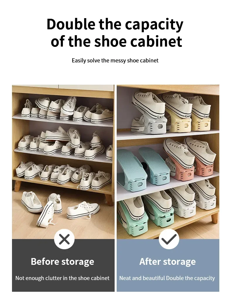 1-12pc Home Adjustable Shoe Organizer and Storage Save 50% Space