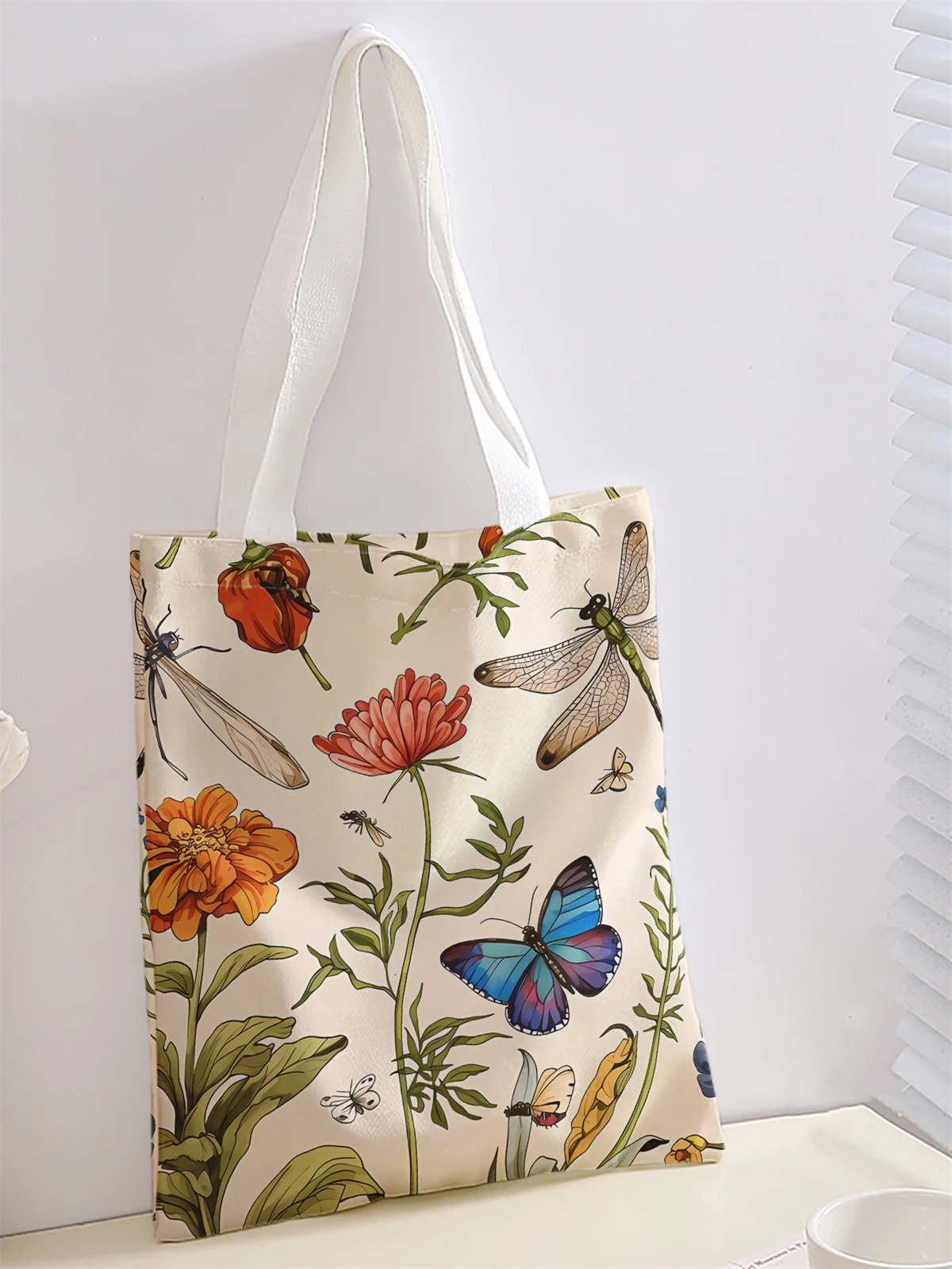 Flower pattern printed casual handbag, reusable fashionable backpack, multifunctional handbag, canvas shopping bag