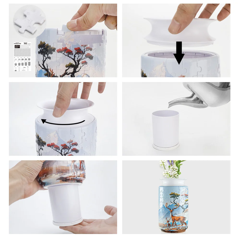 Three-Dimensional Flower Vase Puzzle Creative DIY 3D Puzzle Vase Waterproof Bottles for Arranging Flowers Home Decoration Gift 3