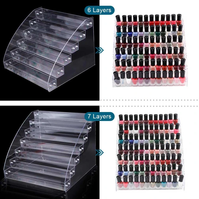 6 Pack Nail Polish Rack,Clear Acrylic Nail Polish Organizer Wall Mounted  Shelf,Nail Polish Holder Organizer with Removable Anti-slip End Inserts, Clear Acrylic Shelves Nail Supplies Display 90 Bottles : Amazon.in: Beauty