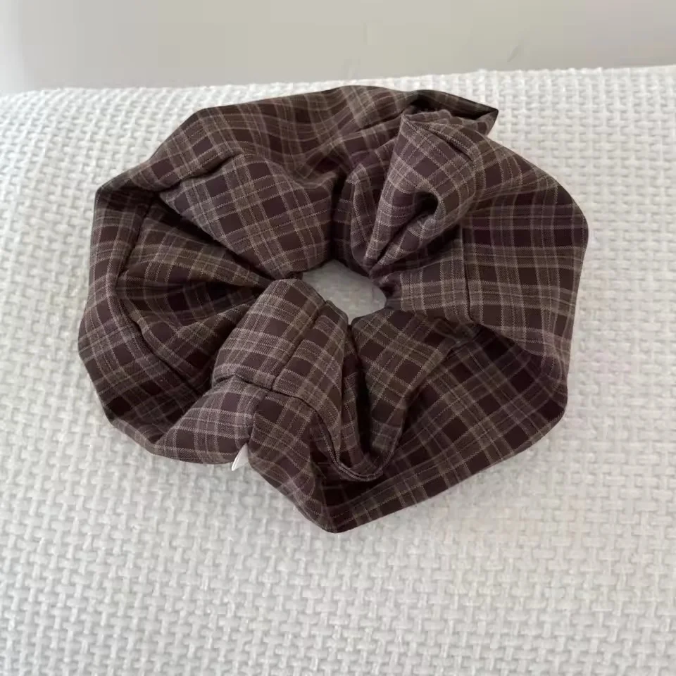 Vintage Korean Plaid Hair Band Scrunchies - Retro Elastic Ponytail Accessories