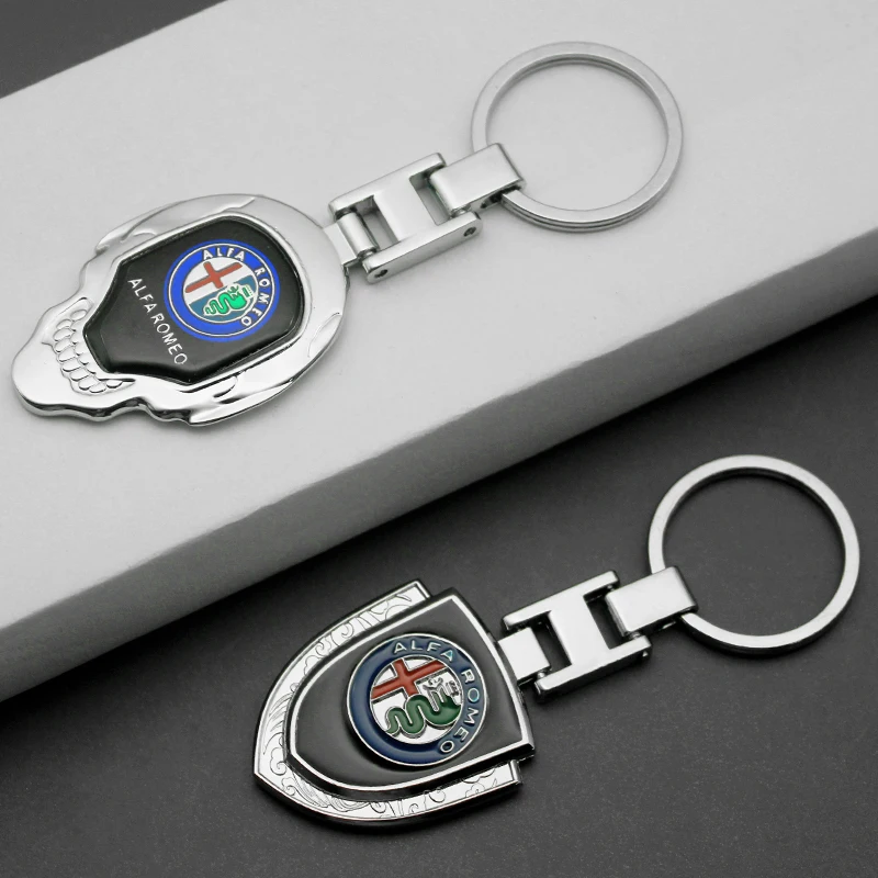 

Car Keychain Metal Leather Logo Key Ring Styling Pendant Accessories For Alfa Romeo 159 147 156 Giulia Giulietta 147 GT Mito