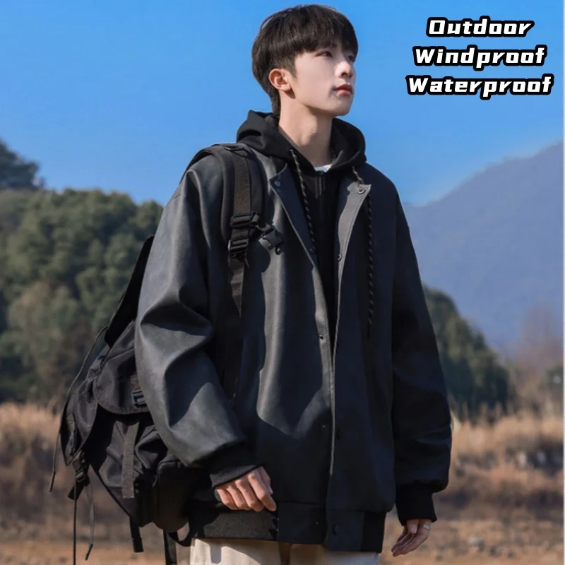 False Two-layer Hooded Jacket Coat Pilot Standing Collar Punching Jacket Casual Boys Waterproof Windproof Warmth Soft