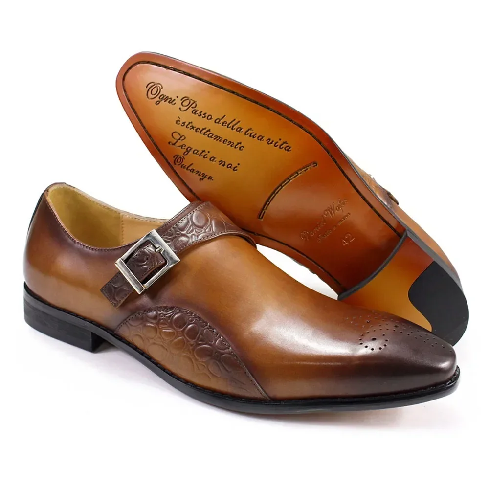 Luxury Genuine Calf Leather Monk Strap Wedding Dress Shoes for Men Alligator Print Handmade Business Office Formal Shoes