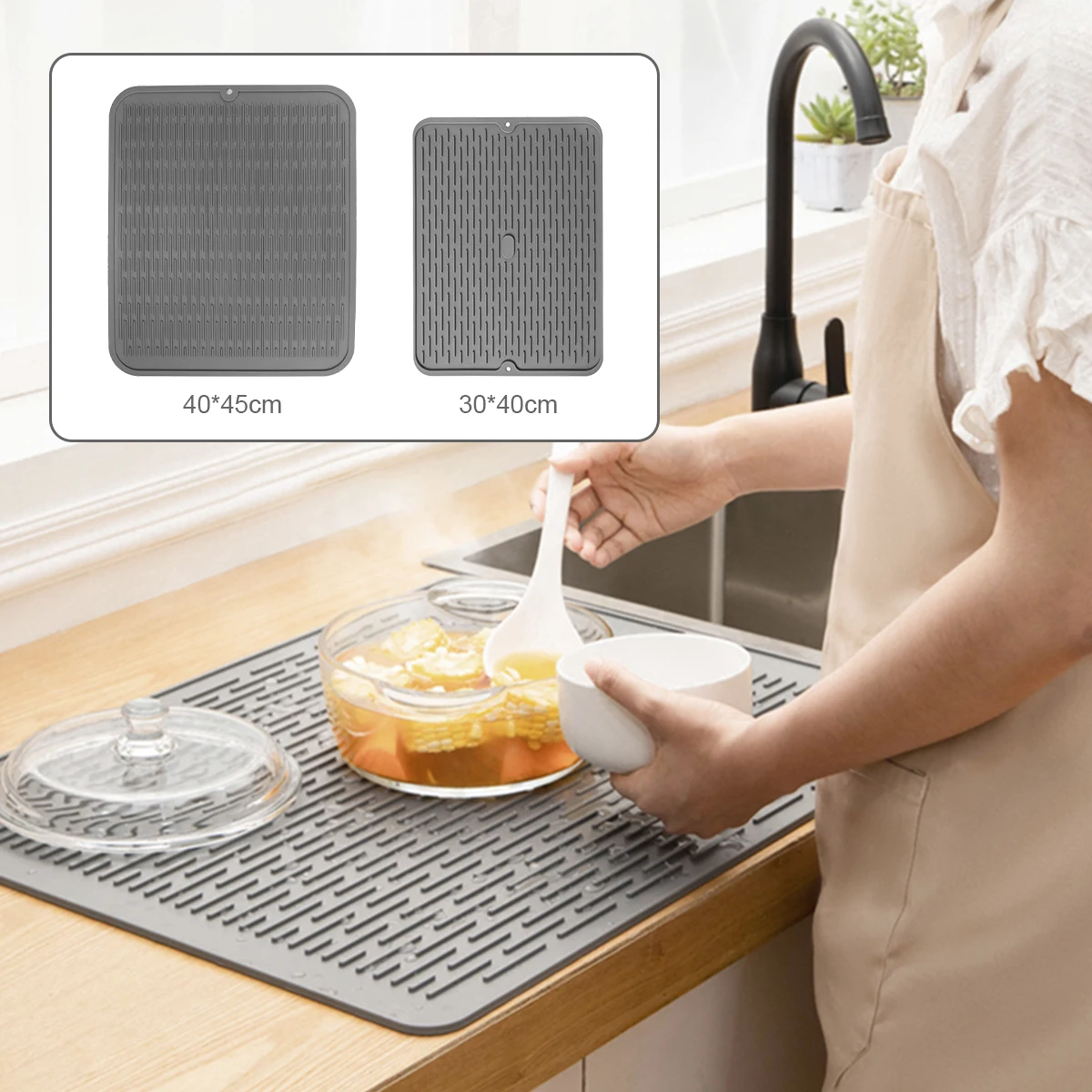 Rubber Dish Drying Mat For Kitchen Counter Heat Resistant Mat,Easy Clean  Drainboard Mat, Non-Slip Dish Drainer Pad (Pink ,Gray) - AliExpress