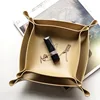 1PC PU Leather Storage Box Desktop Tray Jewelry Cosmetic Phone Key Wallet Coin Basket Folding Storage Case Table Organizer 2