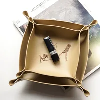 1PC PU Leather Storage Box Desktop Tray Jewelry Cosmetic Phone Key Wallet Coin Basket Folding Storage Case Table Organizer 2