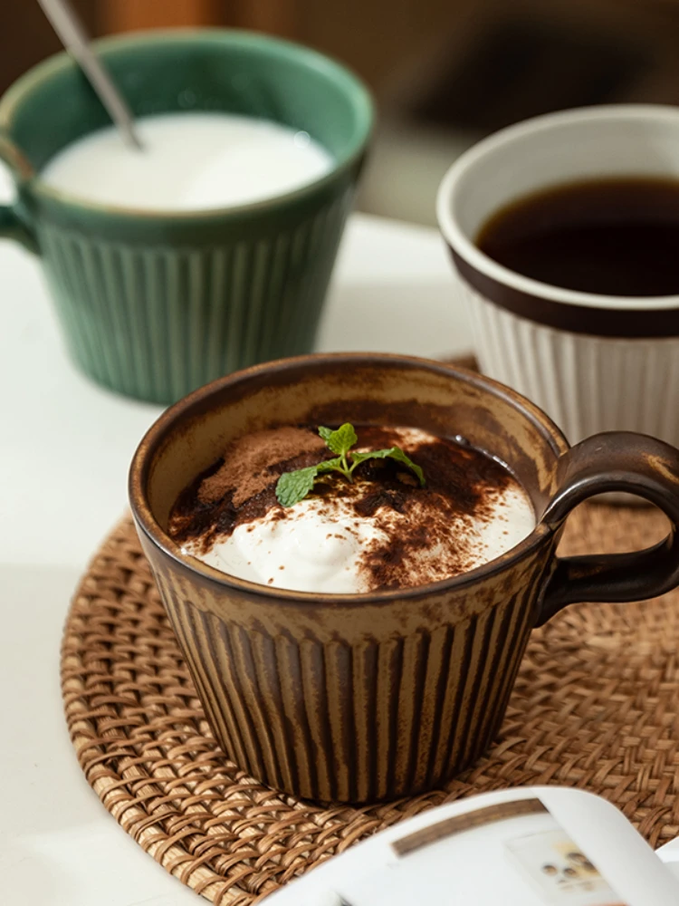 

320ml Japanese Style Retro Ceramic Mug Breakfast Oatmeal Milk Cup Home Coffee Mug Office Teacup Microwave Safe