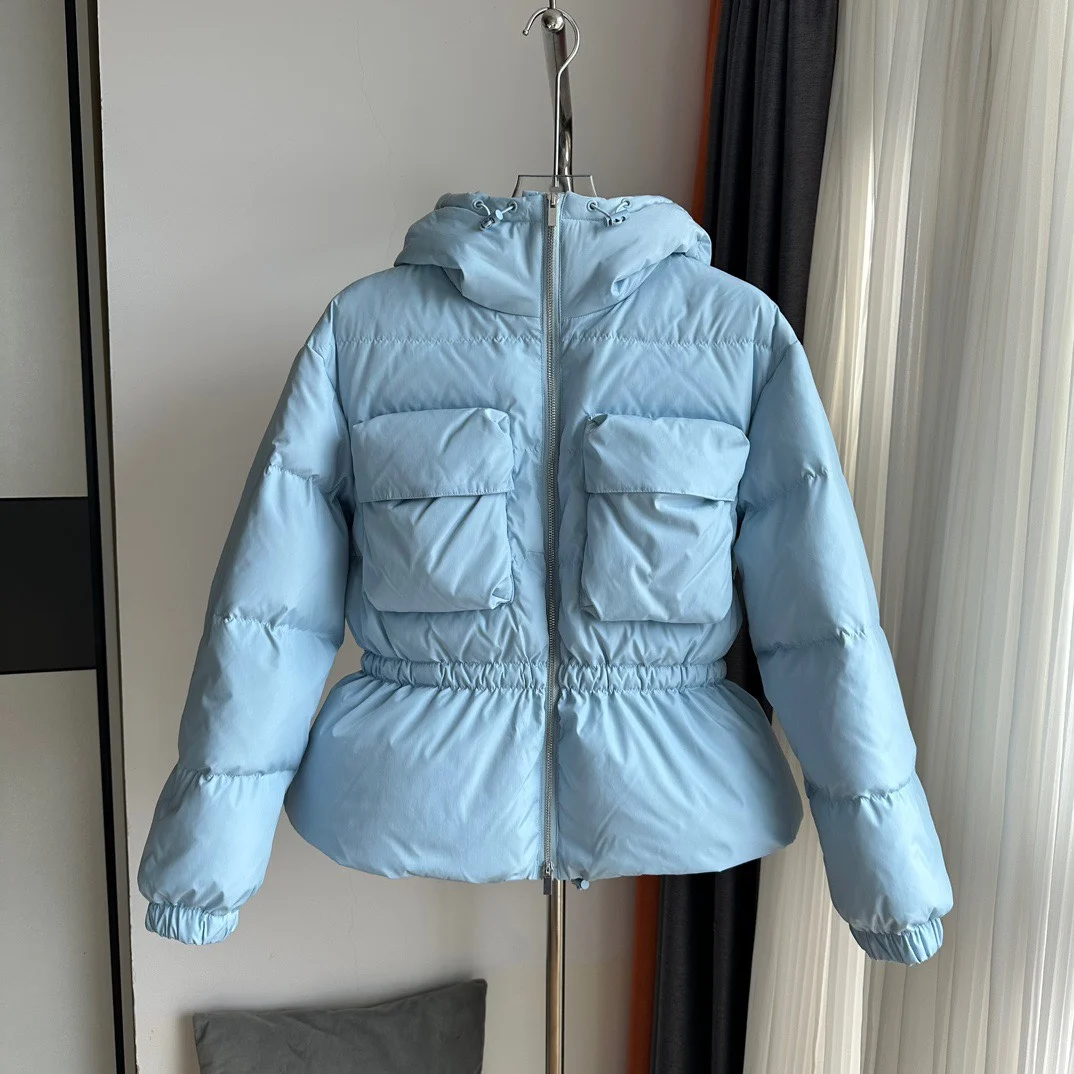 

Women's Clothing Hooded short down jacket with large pockets Winter New 170