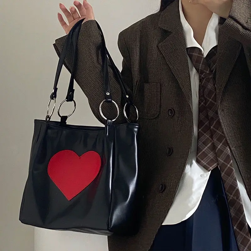 

Harajuku Kawaii Shoulder Bag Women Japanese Cute Heart Lolita Tote Bag Ladies Handbags Big Shopper with Zipper